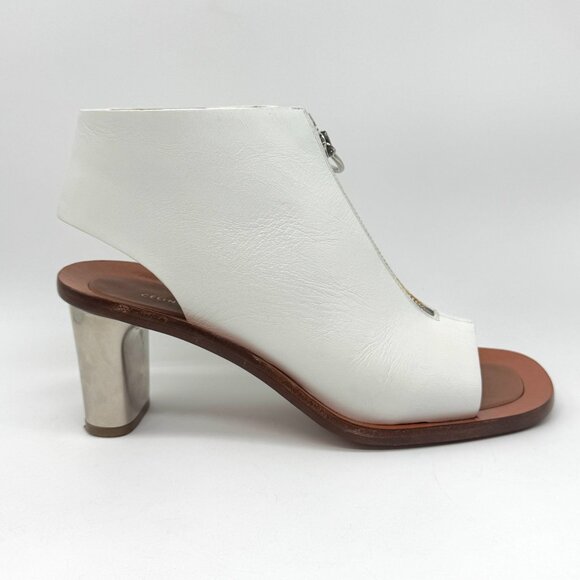 Celine Open Toe Bam Bam Bootie 60mm Heel Sz 38.5 White Shoes Zip Up Made Italy - Picture 1 of 16